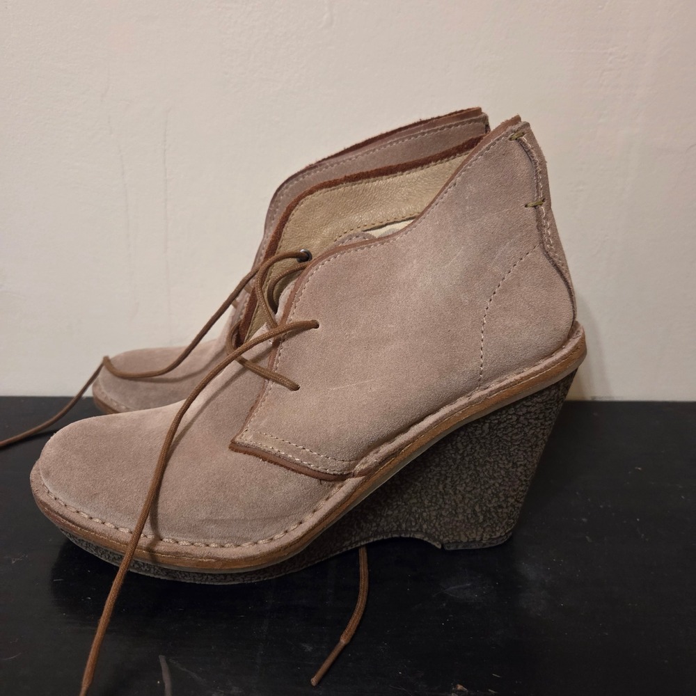 Bussola Taupe Suede‎ Wedge Desert Boots Lace Up Chukka Ankle Shoes Size 38 EU